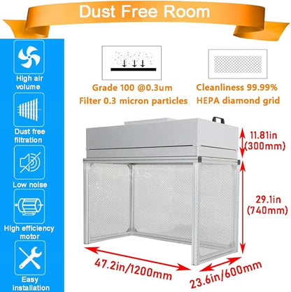 INTBUYING Air Flow Clean Bench Vertical Laminar Flow Hood Dust Free Room Workshop 110V Aluminum Blade Fan with HEPA Filter Dust Free Work 47.2x23.6x29.1in for Phone LCD Repair Laboratory Using