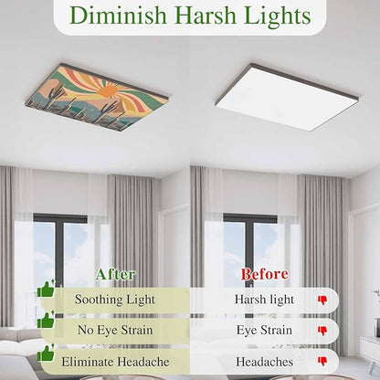 Fluorescent Light Covers for Ceiling Lights Cactus Desert Magnetic Light Filters 2 Pack 4x2 ft Boho Abstract Sun Mountain Rainbow Ceiling Lights Cover for Classroom Office School Home Drop Lamp Decor