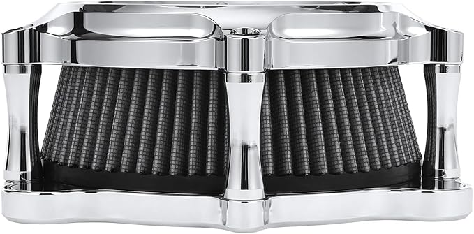 Motorcycle Air Filter Skull Style Air Cleaner with Filter Sock Dustproof Protective Cover Kit for Harley Touring 2000-07 Softail 2000-15 Dyna 2000-17, Excludes 2017 FXDLS (Chrome)