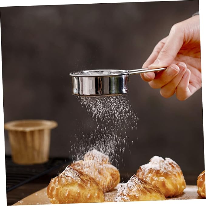 Healifty 2Pcs Stainless Steel Powder Sugar Sifter Baking Flour Sieve with Ergonomic Handle for Home and Professional Use Lightweight and Easy to Operate