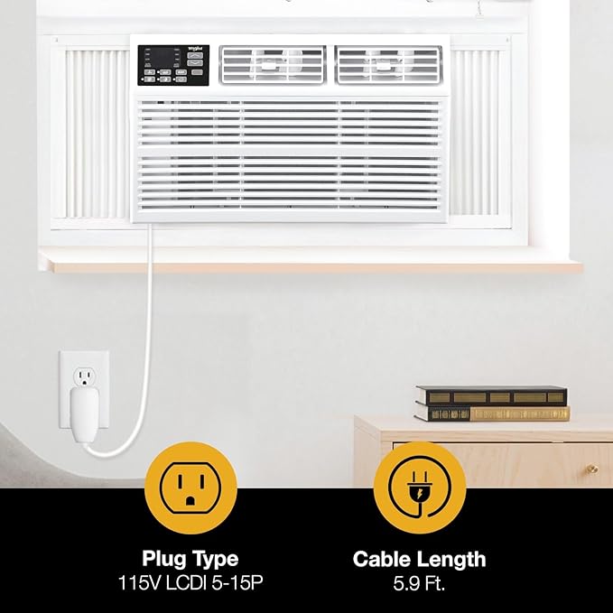 Whirlpool 10,000 BTU Window Air Conditioner with Dehumidifier, 115V, Window AC for Rooms up to 450 Sq. Ft., Living Room, Bedroom, or Kitchen, with Remote Control, Digital Display, and 24H-Timer, White