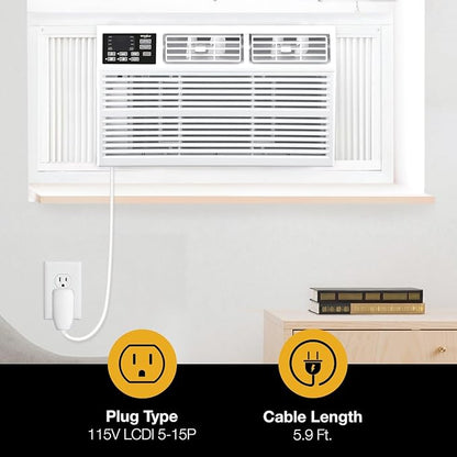 Whirlpool 10,000 BTU Window Air Conditioner with Dehumidifier, 115V, Window AC for Rooms up to 450 Sq. Ft., Living Room, Bedroom, or Kitchen, with Remote Control, Digital Display, and 24H-Timer, White