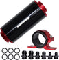 Inline Fuel Filter 100 Micron with 6AN 8AN 10AN Fuel Filter Adapter Universal 50MM, 1 set Inline fuel filter Red