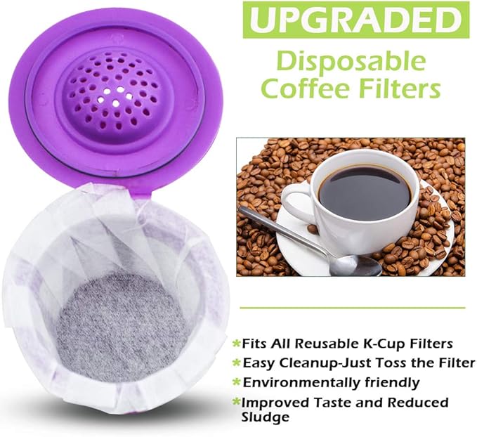 CAPMESSO Disposable Coffee Paper Filters, 200 Count Keurg Cup Coffee Filters Compatible with Keurg Brewers Reusable Single Serve 1.0 and 2.0 Coffee Maker (200 Count, White)