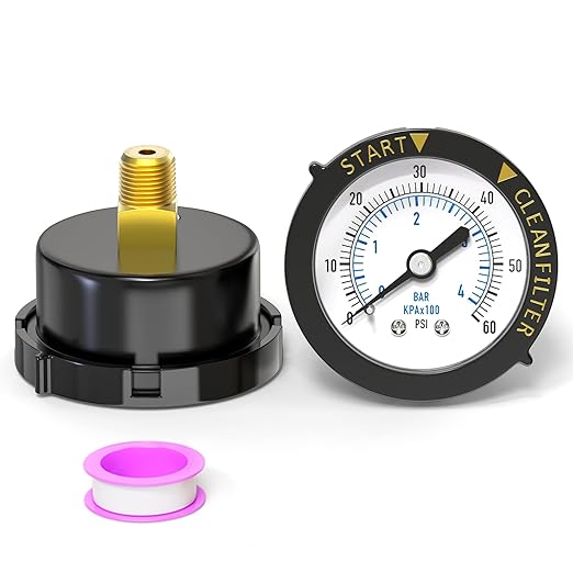 0-60PSI Pool Filter Pressure Gauge, 1/4" NPT Back Mount, with Plastic Adjustable Bezel, Start and Clean Filter Pressure Gauge, for Swimming Pool, spa, Aquarium