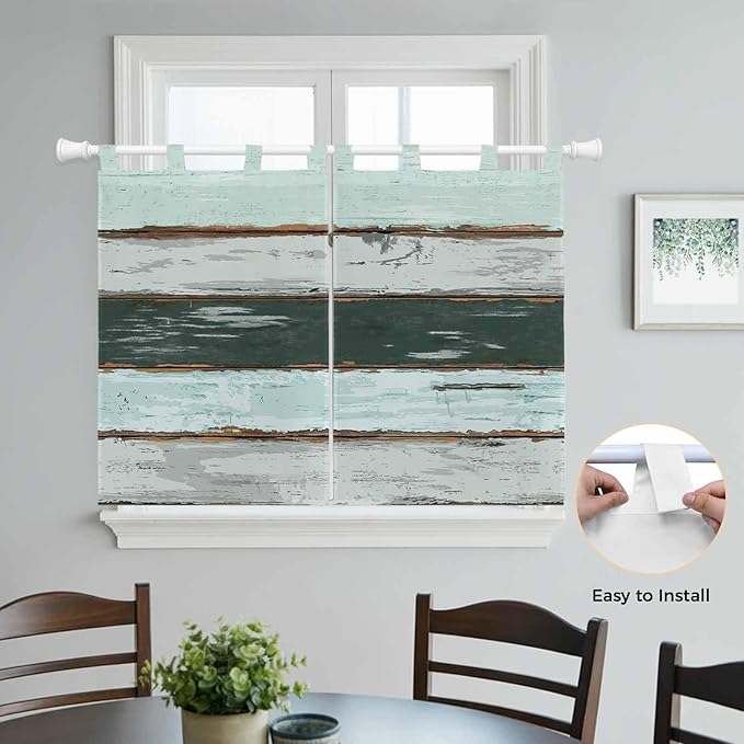 Blue Teal Bedroom Curtains 63 Inch Length, Window Curtains Tab Top, Vintage Wooden Retro Art Farmhouse Barns Light Filtering Window Treatments Drapes 42"x63" 2 Panel