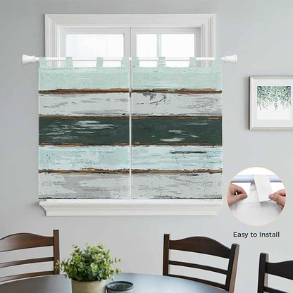 Blue Teal Bedroom Curtains 63 Inch Length, Window Curtains Tab Top, Vintage Wooden Retro Art Farmhouse Barns Light Filtering Window Treatments Drapes 42"x63" 2 Panel