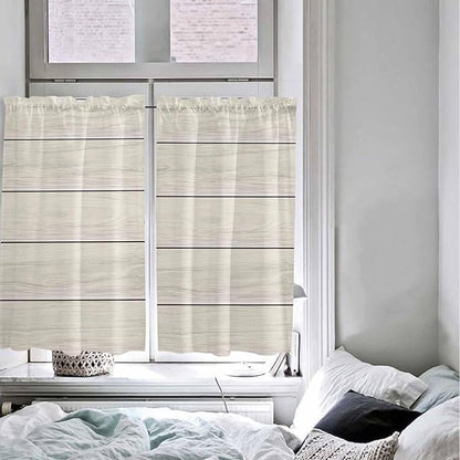 Vintage Country Wooden Board Window Valance Curtains, Gradient Wood Grain Line Light Filtering Kitchen Valance with 3-inch Rod Pocket for Living Room Bathroom Bedroom,2 Panel,42x45In