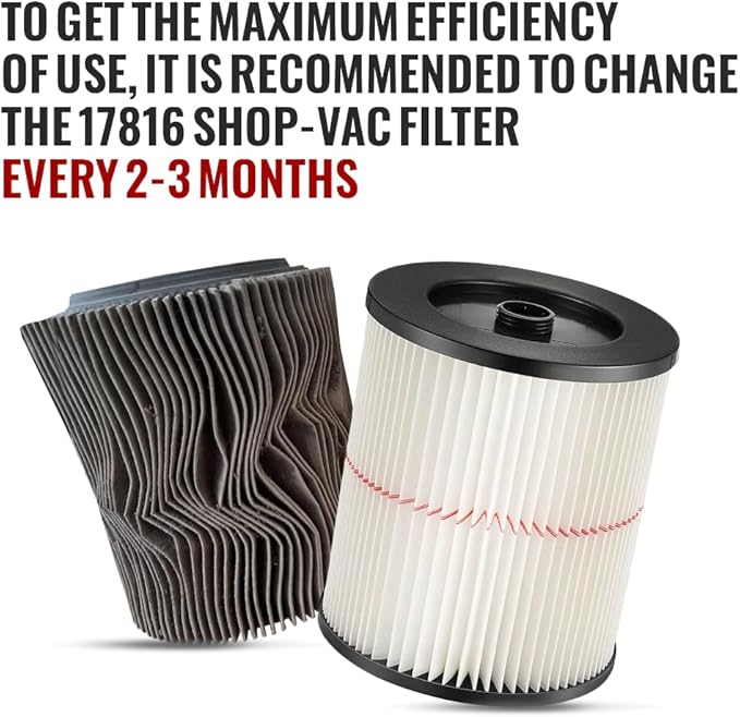17816/9-17816 Red-Stripe Cartridge Filter Replacement – Compatible with Craftsman 5–32 Gallon Wet/Dry Shop Vac – Washable Pleated Vacuum Filter, 1 Pack