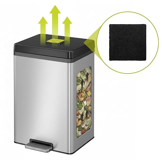 8 Pack Trash Can Odor Filter Refills for Compost Bin, Square Carbon Compost Filters for Countertop Bin, Activated Carbon Filter Charcoal Deodorizer Sheets for Indoor Trash Cans