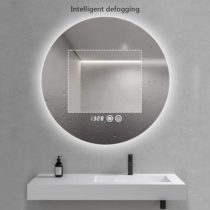 LED Illuminated Bathroom Mirror with Stepless Dimming Switch, Wall-Mounted Vanity Mirror, Demister Pad, for Makeup Cosmetic Shaving