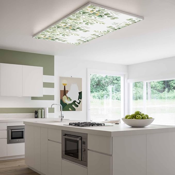 Fluorescent Light Covers for Ceiling Lights Sage Green Eucalyptus Leaves Magnetic Light Filters 4 Pack 4x2 ft Nature Leaf Plant Ceiling Lights Cover for Classroom Office School Home Drop Lamp Decor