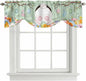 Easter Tie Up Valance Curtains for Windows, Kitchen Curtains Window Shades, Spring Watercolor Bunny Eggs Wooden Grain Green Light Filtering Roman Curtain Valances for Bedroom/Bathroom/Cafe 42"x12"