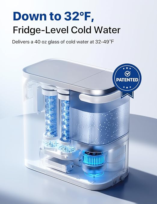NOVETE Smart Reverse Osmosis Water Filter Countertop, UV 8-Stage RO Water Filtration System with APP Control, Cold Water Down to 32℉, NSF/ANSI 42/58 Certified, 4:1 Pure to Drain, No Plumbing, CRF0A-Qi