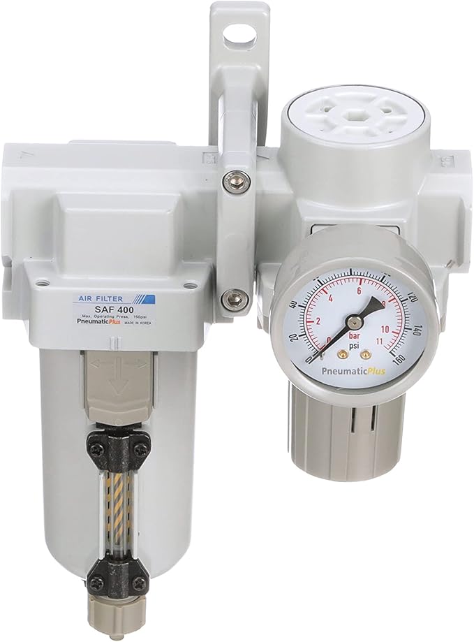PneumaticPlus SAU420-N06G-MEP Compressed Air Filter Regulator Combo 3/4" NPT - Metal Bowl, Manual Drain, Bracket, Gauge