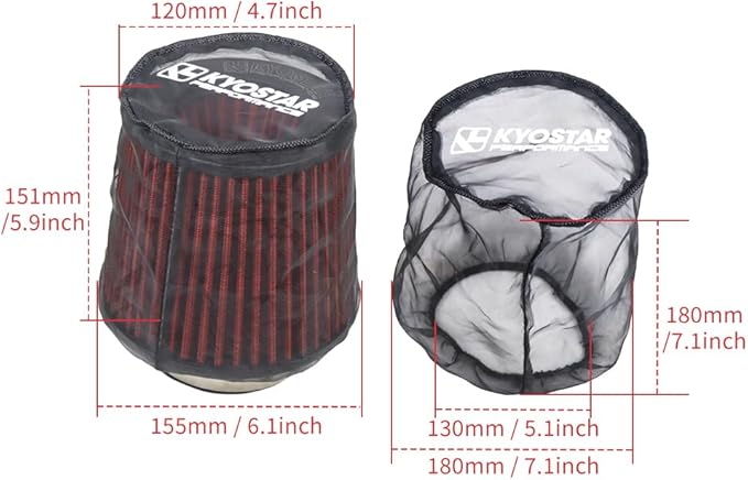 KYOSTAR Universal Air Filter Cover for Car Cold Air Intake Systems, Flexible Air Filter Sock for Cone High Flow Air Filter, Dustproof Washable High-Flow Air Cleaner Wrap, 5.9" Height & 6.1" Diameter.