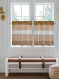 Retro Farm Wood Board Window Valance Curtains, Brown Graduality Striped Light Filtering Kitchen Valance with 3-inch Rod Pocket for Living Room Bathroom Bedroom,2 Panel,27.5x36In