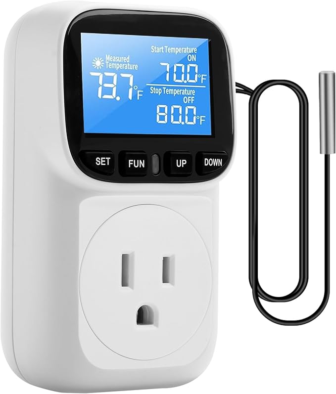 Diymore Digital Thermostat Controller, 1800W 120V/15A, -104°F to 210°F, Heating & Cooling Mode for Incubator, Greenhouse, Reptile Tank, Pool
