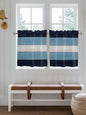 Vintage Country Woodcuts Window Valance Curtains, Blue Gradient Striped Light Filtering Kitchen Valance with 3-inch Rod Pocket for Living Room Bathroom Bedroom,2 Panel,27.5x36In