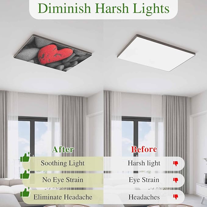 Fluorescent Light Covers for Ceiling Lights Love Heart Stone Magnetic Light Filters 1 Pack 4x2 ft Black Red Ceiling Lights Cover for Classroom Office School Home Drop Lamp Decor