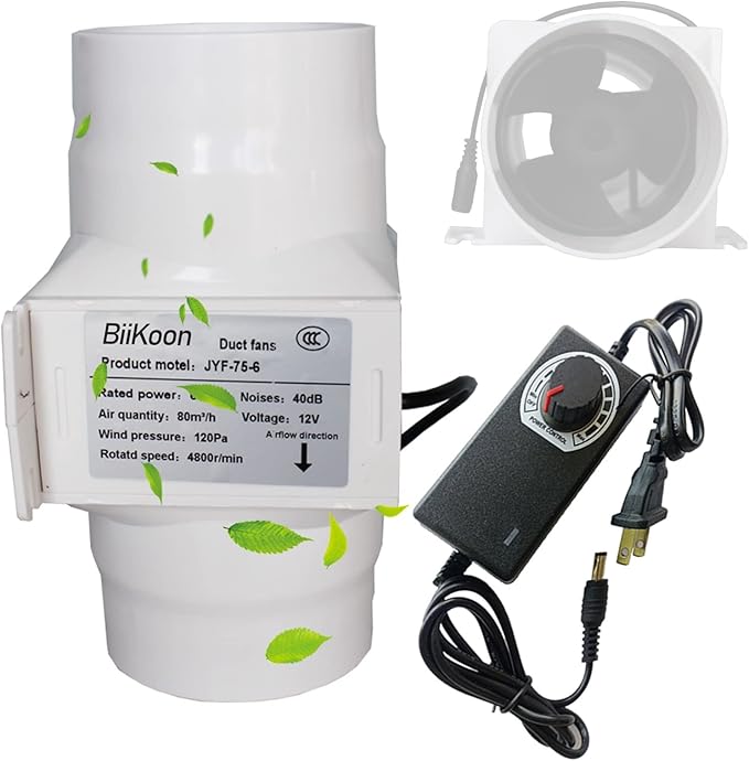 3 Inch Inline Duct Extractor Fan 75Mm 12V Powerful Exhaust Blower Speed Controller 6W Inline Booster Air Diffuser Fan for Grow Tents Workshop (Color : Adjustable Speed, Size : 6w)