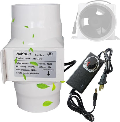 3 Inch Inline Duct Extractor Fan 75Mm 12V Powerful Exhaust Blower Speed Controller 6W Inline Booster Air Diffuser Fan for Grow Tents Workshop (Color : Adjustable Speed, Size : 6w)