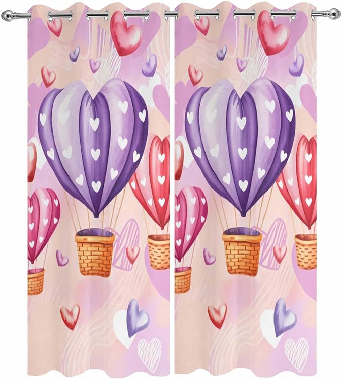 Hot Air Balloons Waterproof Outdoor Curtains for Patio,Windproof Weatherproof Curtains with Weighted Hem,Valentine's Day Watercolor Love Balloons Light Filtering Privacy Drapes 54"x 108" 2 Panels