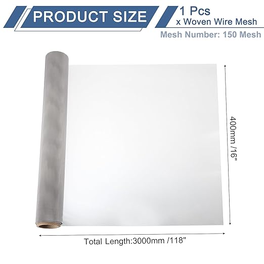 uxcell 150 Mesh 118" x 16" Woven Wire Mesh, 304 Stainless Steel Air Vent Filter Screen, Window Screen Mesh for DIY Projects Vents Cover Filtration Animals Fence