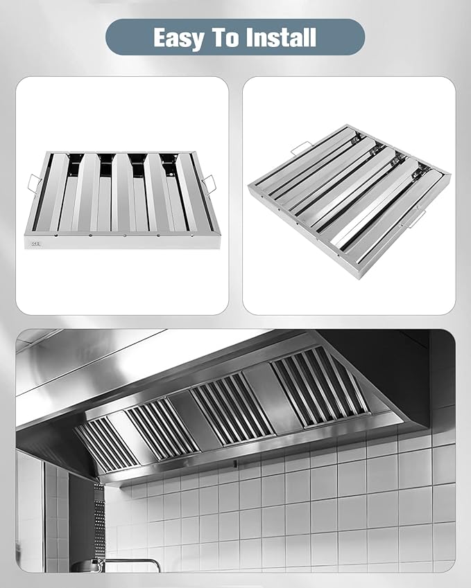 Hood Filters 430 Stainless Steel 19.5W x 19.5H Inch, 4 Grooves Commercial Hood Filters, Commercial Kitchen Range Hood Filter for Grease Rated Commercial Kitchen Exhaust Hoods, 6 Pack