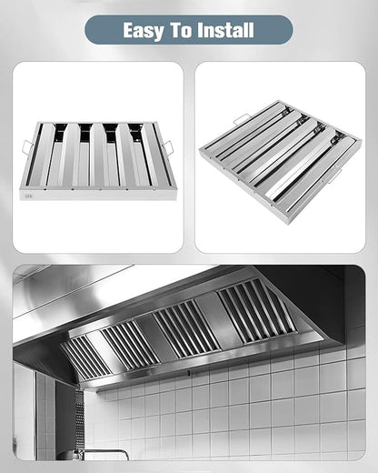 Hood Filters 430 Stainless Steel 19.5W x 19.5H Inch, 4 Grooves Commercial Hood Filters, Commercial Kitchen Range Hood Filter for Grease Rated Commercial Kitchen Exhaust Hoods, 6 Pack