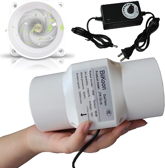 3 Inch/75mm Inline Duct Fan 12V 18W Variable Vent Blower Plastic Air Extractor Booster for Carbon Filter Grow Tent Basement Shutter Attic (Color : Adjustable Speed, Size : 18w)