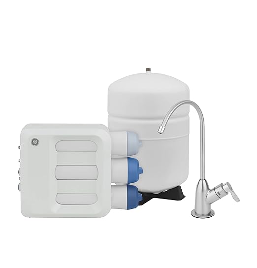 GE 3 Stage Reverse Osmosis Under Sink Water Filtration System with Faucet, Reduces Lead, Chlorine, Arsenic & More, Replace Filters (FQ18PN, FQ18MN, FQ18RT) Every 6/12 Months, GXRQ18NBN
