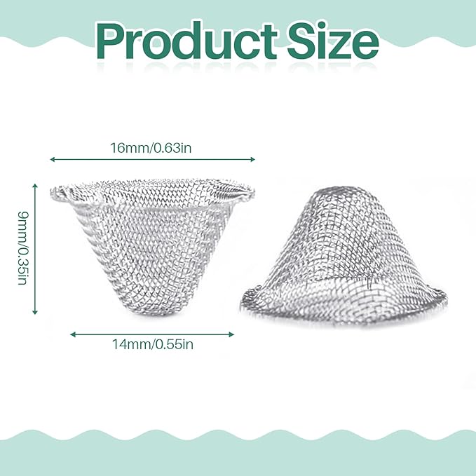 Funrous Stainless Steel Screens 3/4 Inch Conical Design Bowl Screen Filters Metal Filters Screens Filters, Adjustable Size(40 Pcs)