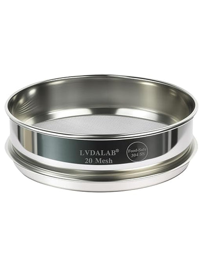 All 304 Stainless Steel 20 Mesh Test Sieve (0.9mmAperture), 8 Inch/20cm Diameter, Lab Sifter & Sand Screen, Industrial Wire Cloth Strainer for Seeds, Coarse Sand & Particle Separation
