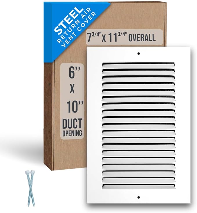 Fits 6x10 Duct Opening | Steel Return Air Grille by Handua | Vent Cover Grill for Sidewall and Ceiling | White | HVAC Cold Air Intake Grille | Outer Dimensions: 7.75"W X 11.75"