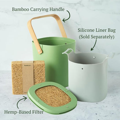 Bamboozle Countertop Compost Bin Kitchen | 1 Gallon | Odorless Composting Bin with Filters | Indoor Compost Bin with Lid | Plant Based Kitchen Composter for Food Scraps & Waste Recycling | Avocado