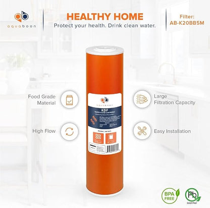 Aquaboon 20x4.5" Whole House Water Filter Cartridge – Premium KDF Heavy Metal & Chlorine Removal – Fits DB20P Housings 2 Pack