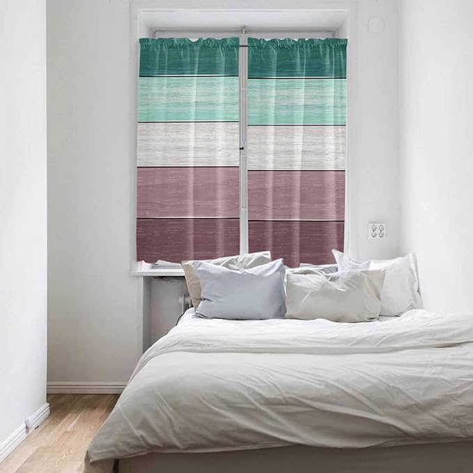 Retro Farm Woodcuts Texture Window Valance Curtains, Green Brown Gradient Light Filtering Kitchen Valance with 3-inch Rod Pocket for Living Room Bathroom Bedroom,2 Panel,42x63In