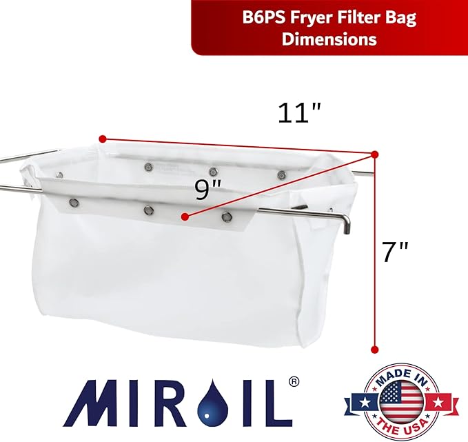 MirOil B6PS EZ Flow Deep Fryer Oil Filter Bag w/Frame – Reusable Grease Fryer Strainer to Extend Oil Life & Maintain Food Quality – Handles Kitchen Hot or Cold Liquid – Deep Fryer Filter for Cooking
