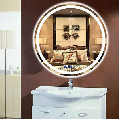 Bathroom Mirror Round Waterproof LED Bathroom Wall Makeup Mirrors with White Light Sensor Touch Control and Demister Pad (Color : with Frame Size : 70cm) (with Frame 80cm)