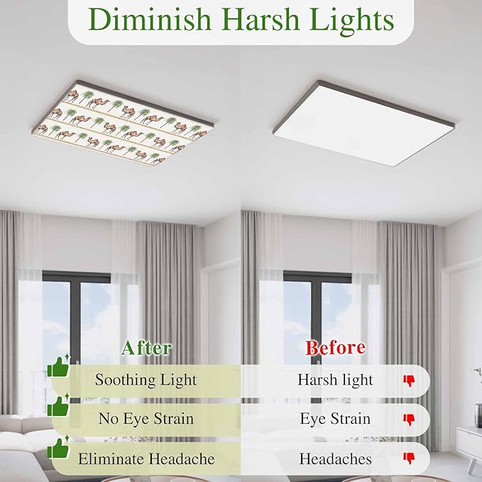 Fluorescent Light Covers for Ceiling Lights Desert Camel Magnetic Light Filters 3 Pack 4x2 ft Boho Southwest Date Trees Ceiling Lights Cover for Classroom Office School Home Drop Lamp Decor