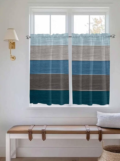 Retro Farm Blue Gray Wood Grain Window Valance Curtains, Rustic Wooden Plank Light Filtering Kitchen Valance with 3-inch Rod Pocket for Living Room Bathroom Bedroom,2 Panel,52x45In
