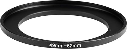 49-62mm Metal Step-Up Ring Adapter Compatible with Mirrorless Cameras DSLR Lens, UV CPL ND Filter Thread Converter, Black