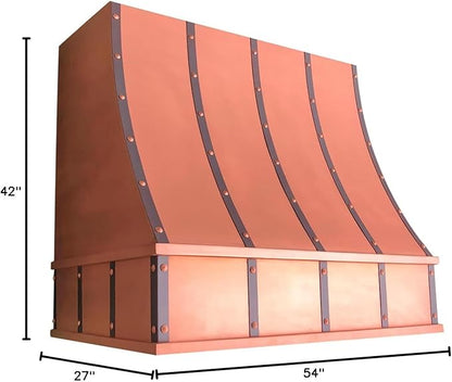 CT Copper Tailor Sloped Copper Vent Hood Island Mount,54'' W,42''H,1260 CFM Exhaust Fan,Stainless Steel Vent,LED Light,Dishwasher-Safe Baffle Filters,VH8TR1