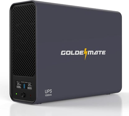 GOLDENMATE 1000VA/800W Lithium UPS Battery Backup and Surge Protector, Sinewave UPS System with LiFePO4 Battery(230Wh), Updated Pro Ver. with USB Communication Port, 8 Outlets, LCD Display, Gray