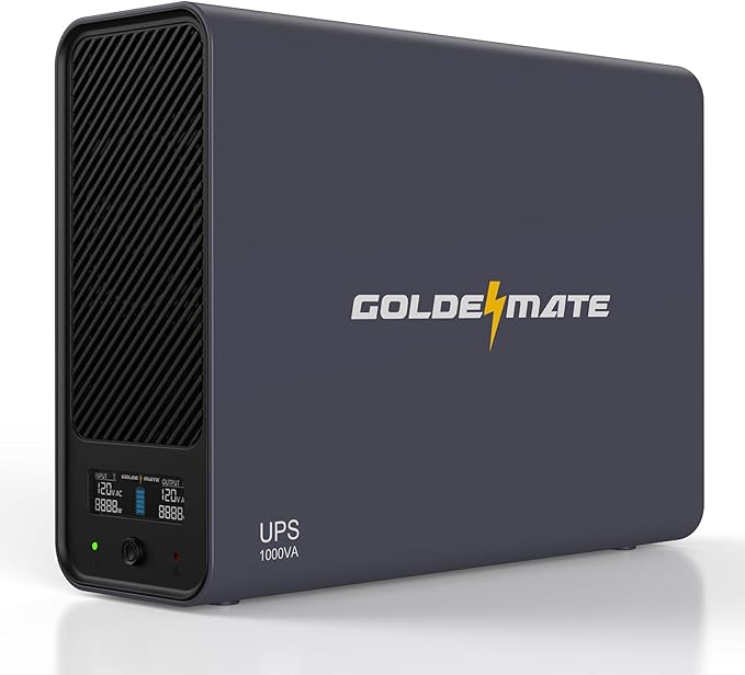 GOLDENMATE 1000VA/800W Lithium UPS Battery Backup & Surge Protector, Backup Battery Power Supply with LiFePO4 Batteries(230.4 Wh), Sinewave UPS System, 10 Years Lifespan, 8 Ports, LCD Display, Gray