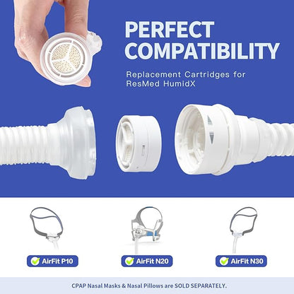 HME Filter, Replacement Cartridges for ResMed HumidX, Compatible with Airmini CPAP Machine & P10 Nasal Pillows, N20 and N30 Nasal Masks, 6-Pack Cartridges