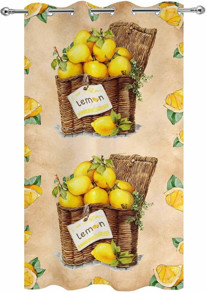 Lemon Outdoor Curtains for Patio Lemons in Baskets Summer Tropical Plant Brown Waterproof Outside Curtains with Grommet Top Weatherproof Curtain for Cabana Pergola Gazebo, 1 Panel, 54" W x 95" L