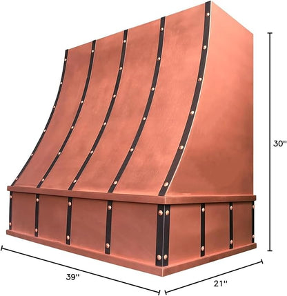CT Copper Tailor Sloped Copper Vent Hood Wall Mount,30'' W,39''H, 610 CFM Exhaust Fan,Stainless Steel Vent,LED Light,Dishwasher-Safe Baffle Filters,VH8TR1