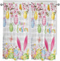 Happy Easter Bedroom Curtains 63 Inches length, Spring Watercolor Bunny Eggs Flower Grey Plaid Window Treatment Curtain Drapes, Rod Pocket Curtain Panels for Living Room Kitchen, 42"x63", 2 Panels